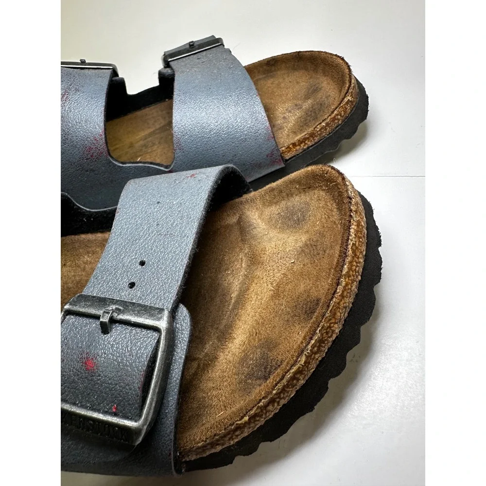 Birkenstock Arizona Sandals Distressed Blue Red Two Strap Slides approx 39